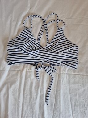 Striped Navy and White Crisscross Bikini Top